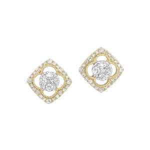 14K WYG 1/2 ct. tw. Diamond Mixed Metal Clover Stud Earring