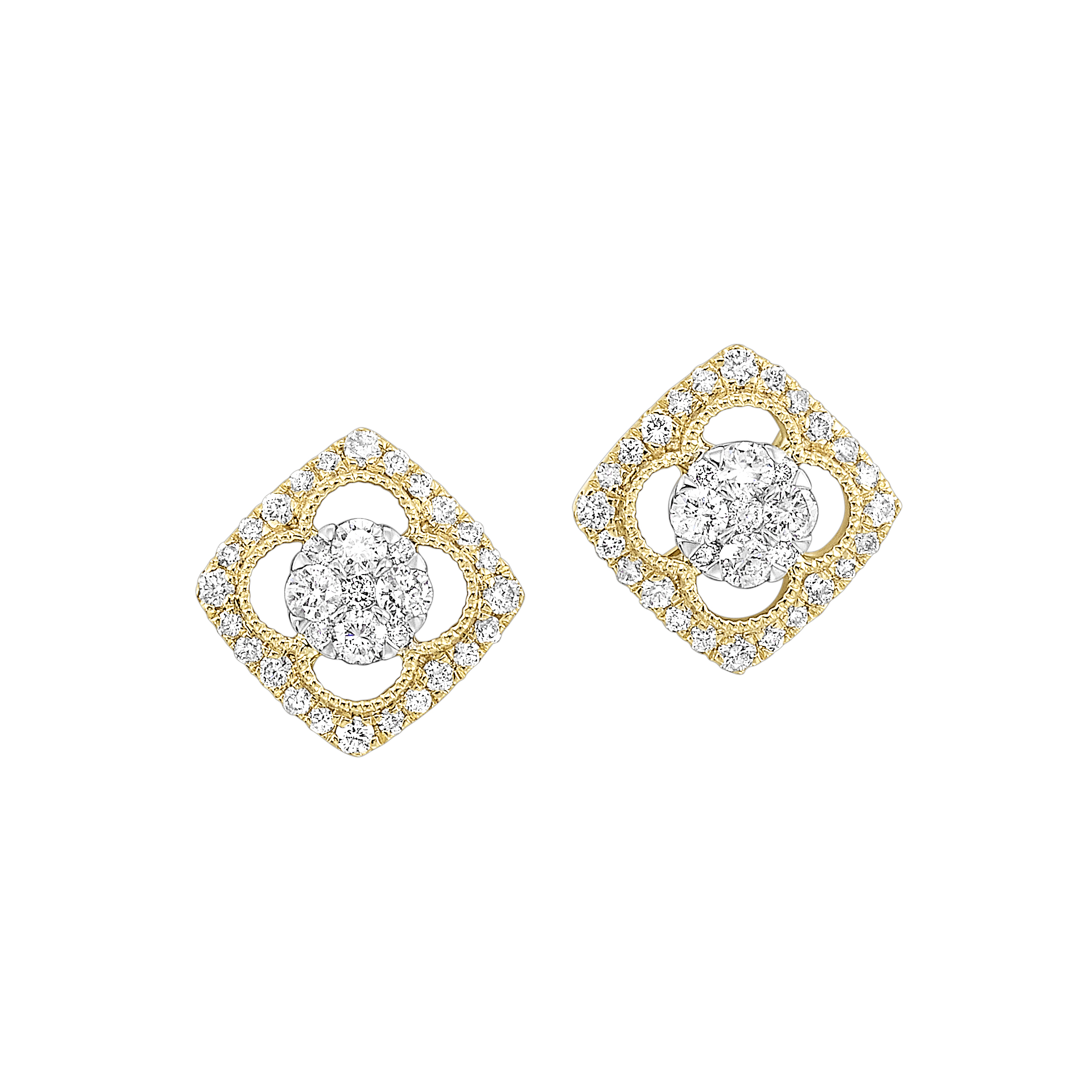 14K WYG 1/2 ct. tw. Diamond Mixed Metal Clover Stud Earring