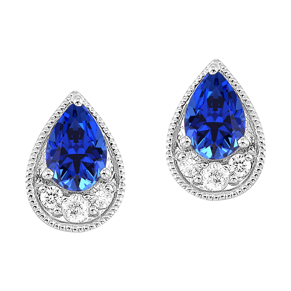 14K WG 1/10 ct. tw. Diamond & 1 ct. tw. Pear Cut Ruby Stud Earring