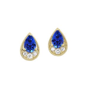 14K YG 1/10 ct. tw. Diamond & 1 ct. tw. Pear Cut Sapphire Stud Earring