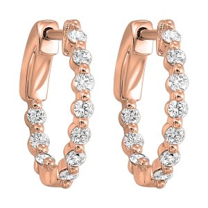 14K RG 1/2 ct. tw. Diamond Single Prong Inside Out Hoop Earring