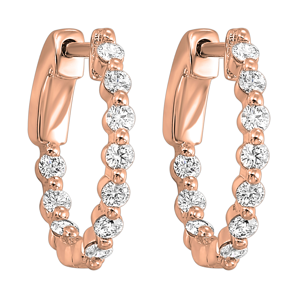 14K RG 1/2 ct. tw. Diamond Single Prong Inside Out Hoop Earring