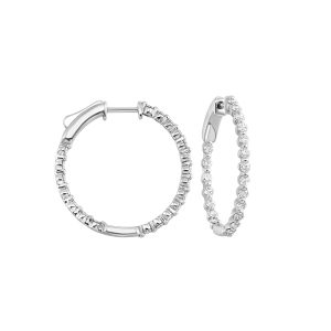 14K WG 1 ct. tw. Diamond Inside Out Single Prong Hoop Earring