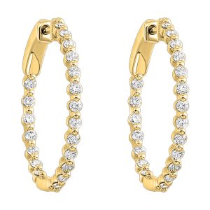 14K YG 1 ct. tw. Diamond Single Prong Inside Out Hoop Earring