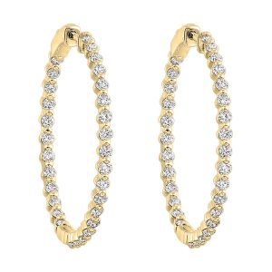 14K YG 1 1/2 ct. tw. Diamond Single Prong Inside Out Hoop Earring