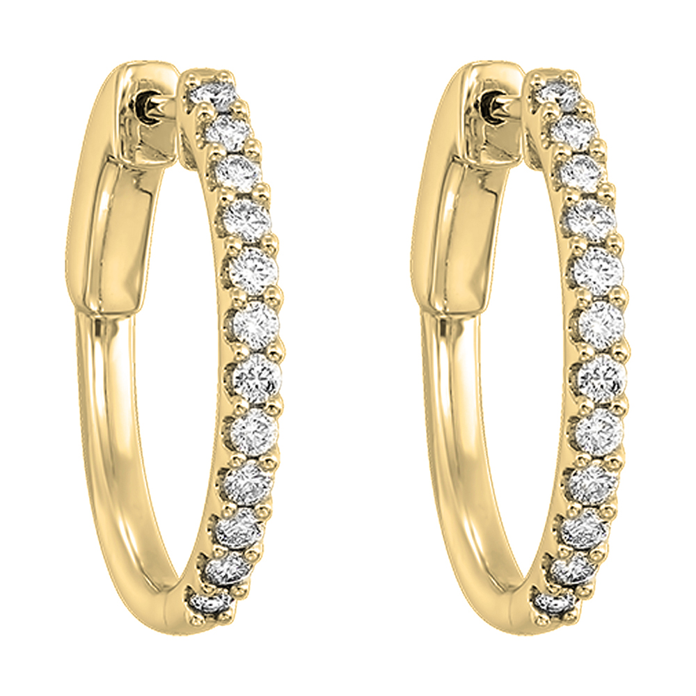 14K YG 1/2 ct. tw. Diamond Inside Out Hoop Earring