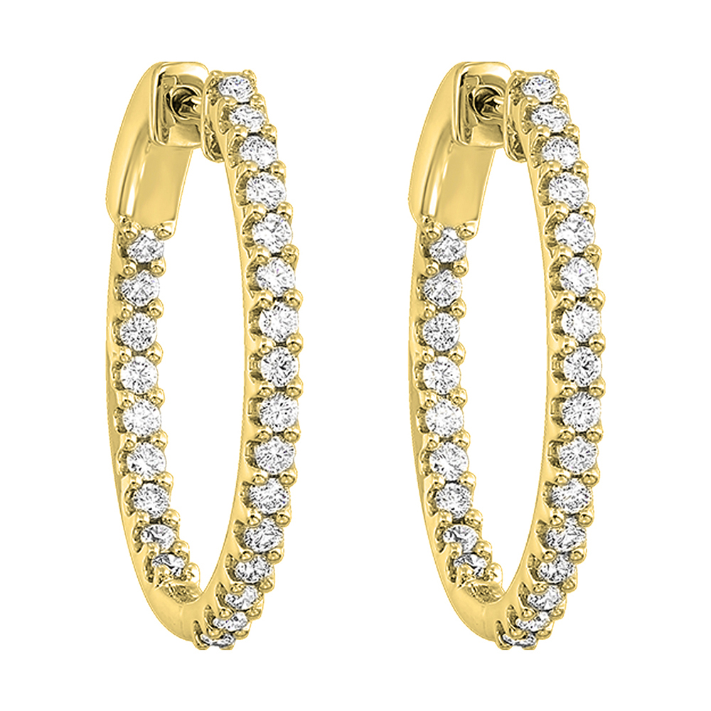 14K YG 1 ct. tw. Diamond Inside Out Hoop Earring