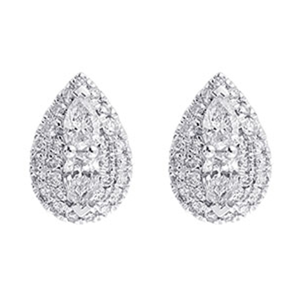 14K WG 1/2 ct. tw. Diamond Two Stone Composite Halo Earring