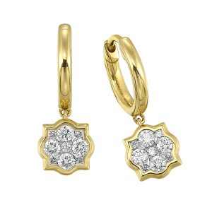 14K YG 3/8 ct. tw. Diamond Composite Dangle Hoop Earring
