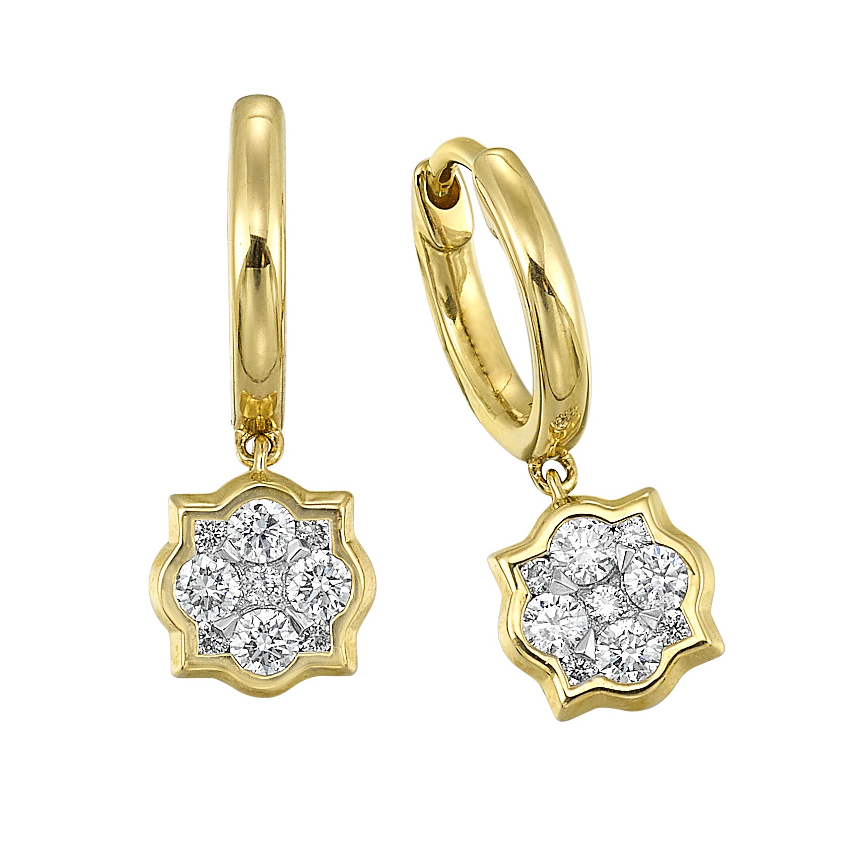 14K YG 3/8 ct. tw. Diamond Composite Dangle Hoop Earring