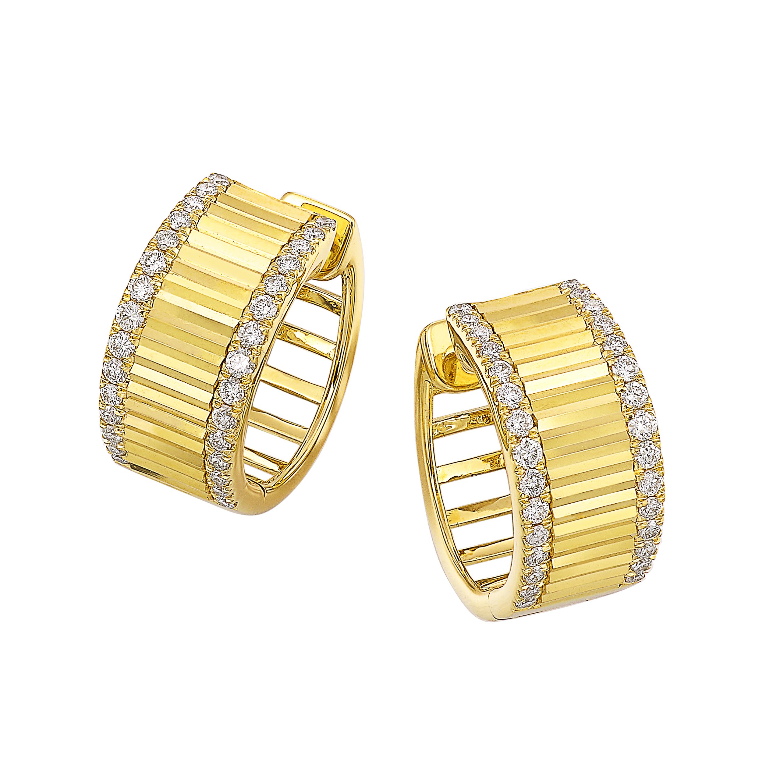 14K YG 1/2 ct. tw. Diamond Fluted Hoop Earring