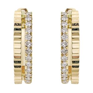 14K YG 1/5 ct. tw. Diamond Fluted Double Row Hoop Earring