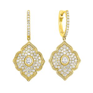 14K YG 1 ct. tw. Diamond Pave Fashion Hoop Earring