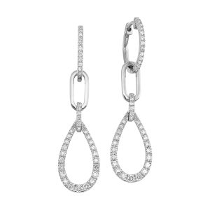14K WG 3/4 ct. tw. Diamond Dangle Linked Hoop Earring