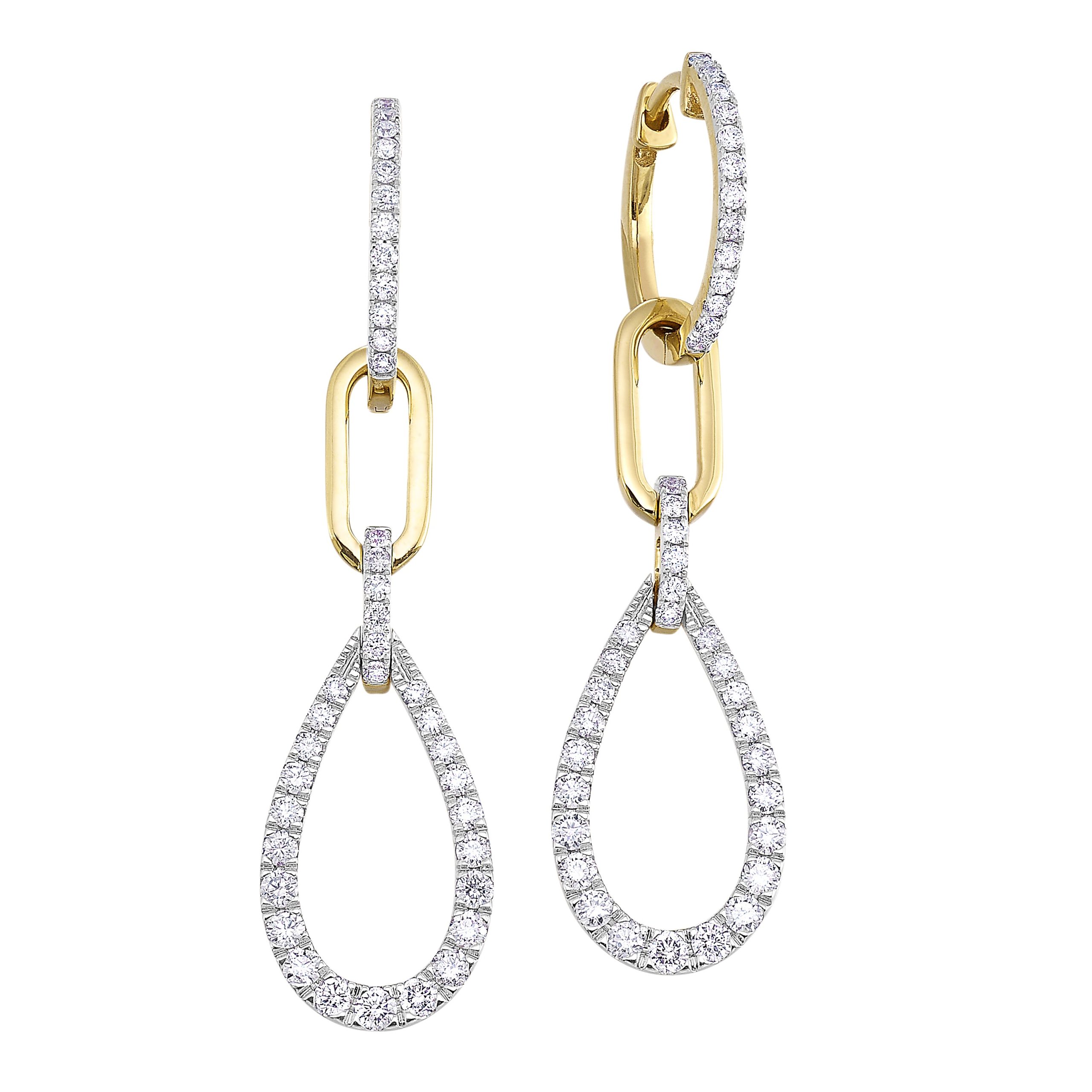 14K YG 3/4 ct. tw. Diamond Dangle Linked Hoop Earring