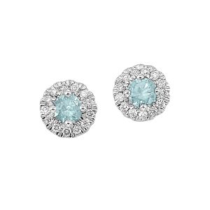 10K WG 1/10 ct. tw. Diamond Halo & 1/4 ct. tw. Aquamarine Stud Earring