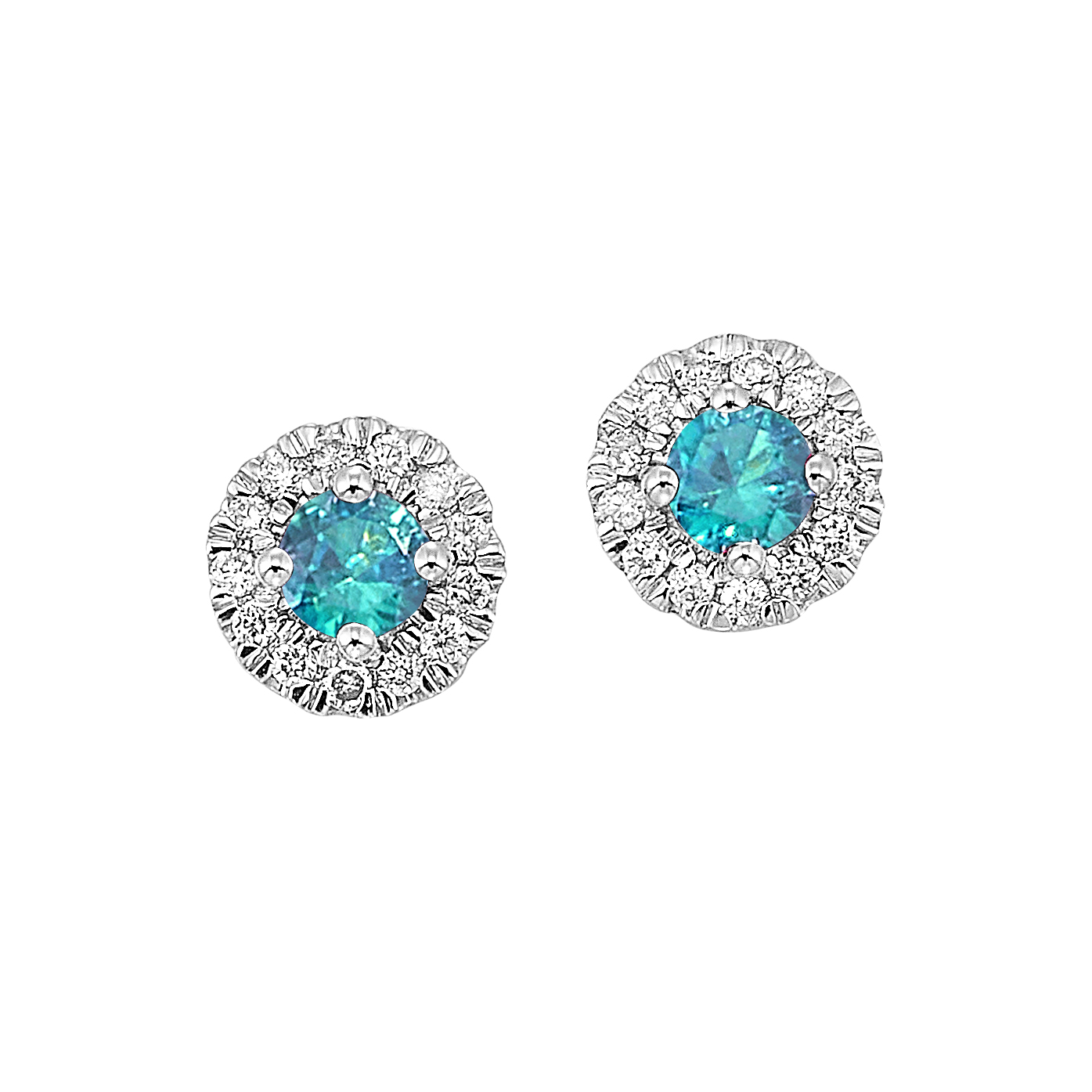10K WG 1/10 ct. tw. Diamond Halo & 1/4 ct. tw. Blue topaz Stud Earring