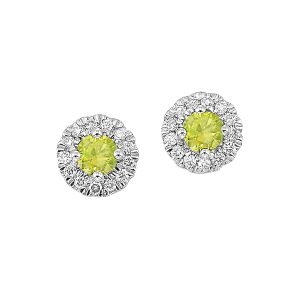 10K WG 1/10 ct. tw. Diamond Halo & 1/4 ct. tw. Peridot Stud Earring