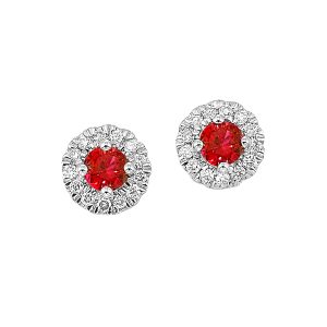10K WG 1/10 ct. tw. Diamond Halo & 1/4 ct. tw. Garnet Stud Earring