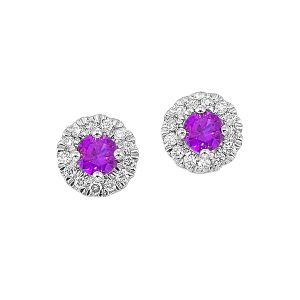 10K WG 1/10 ct. tw. Diamond Halo & 1/4 ct. tw. Amethyst Stud Earring