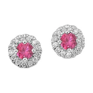 10K WG 1/10 ct. tw. Diamond Halo & 1/4 ct. tw. Created Pink Sapphire Stud Earring