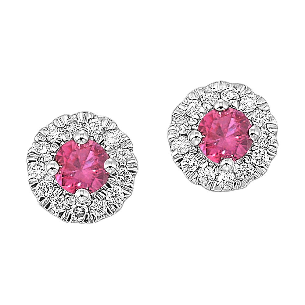 10K WG 1/10 ct. tw. Diamond Halo & 1/4 ct. tw. Created Pink Sapphire Stud Earring