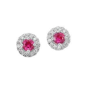 10K WG 1/10 ct. tw. Diamond Halo & 1/4 ct. tw. Created Ruby Stud Earring