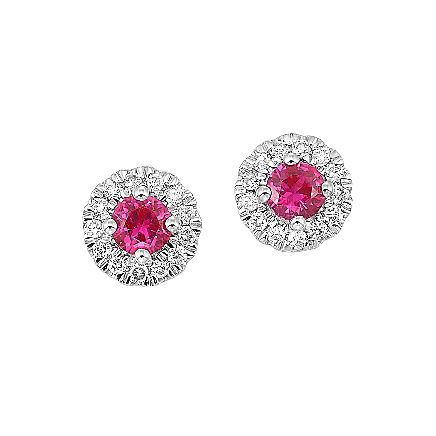 10K WG 1/10 ct. tw. Diamond Halo & 1/4 ct. tw. Created Ruby Stud Earring