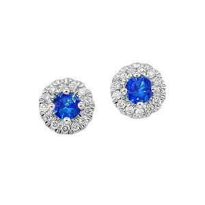 10K WG 1/10 ct. tw. Diamond Halo & 1/4 ct. tw. Created Sapphire Stud Earring