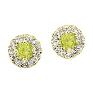 10K YG 1/10 ct. tw. Diamond Halo & 1/4 ct. tw. Peridot Stud Earring