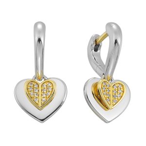 Silver YG 1/15 ct. tw. Diamond Mixed Metal Fold Heart Hoop Earring