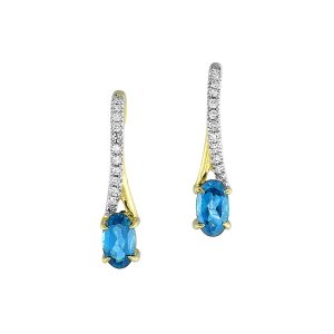 10K YG 1/15 ct. tw. Diamond & 1/2 ct. tw. Oval Cut Blue Topaz Fashion Earring