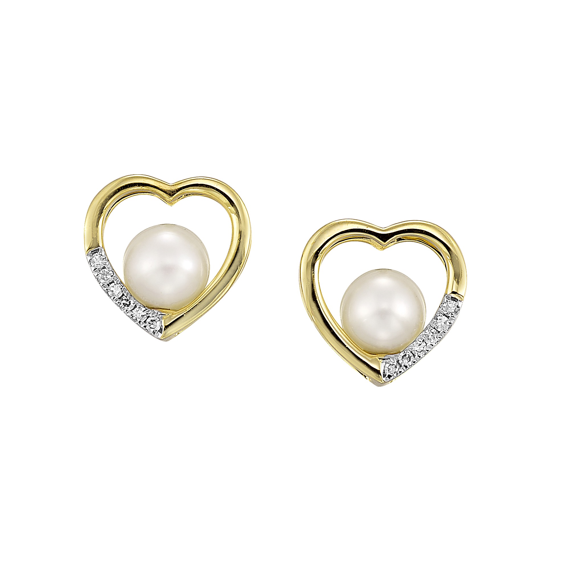 14K YG 1/20 ct. tw. Diamond & Pearl Heart Stud Earring