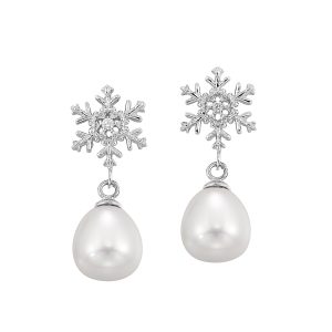 Silver Snowflakes Pearl Dangle Earring