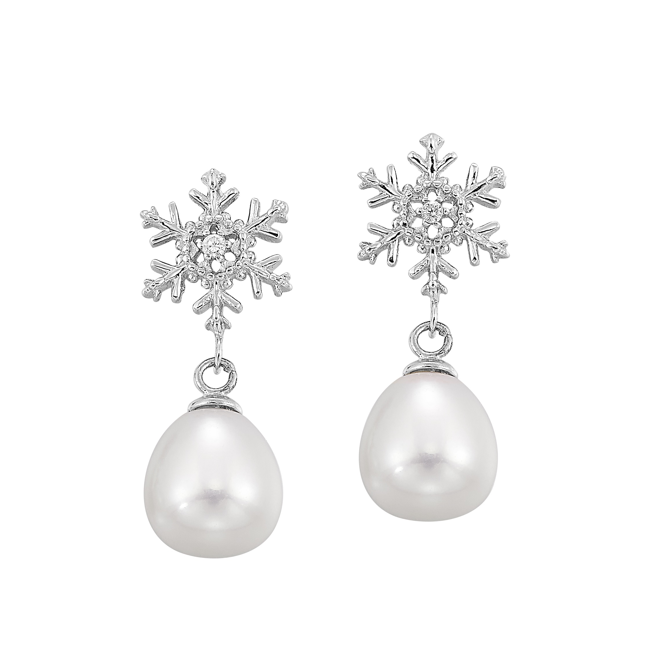 Silver Snowflakes Pearl Dangle Earring