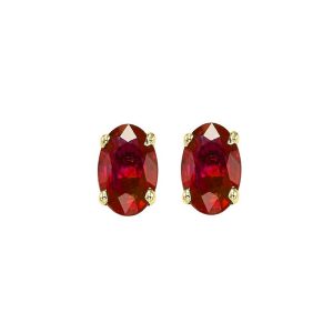 14K YG 7/8 ct. tw. Oval Cut Ruby Four Prong Solitaire Stud Earring