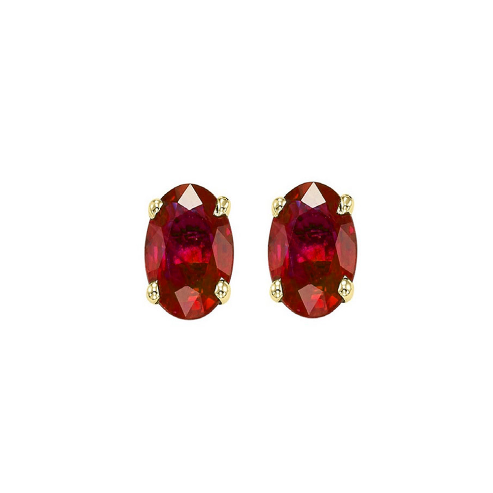 14K YG 7/8 ct. tw. Oval Cut Ruby Four Prong Solitaire Stud Earring