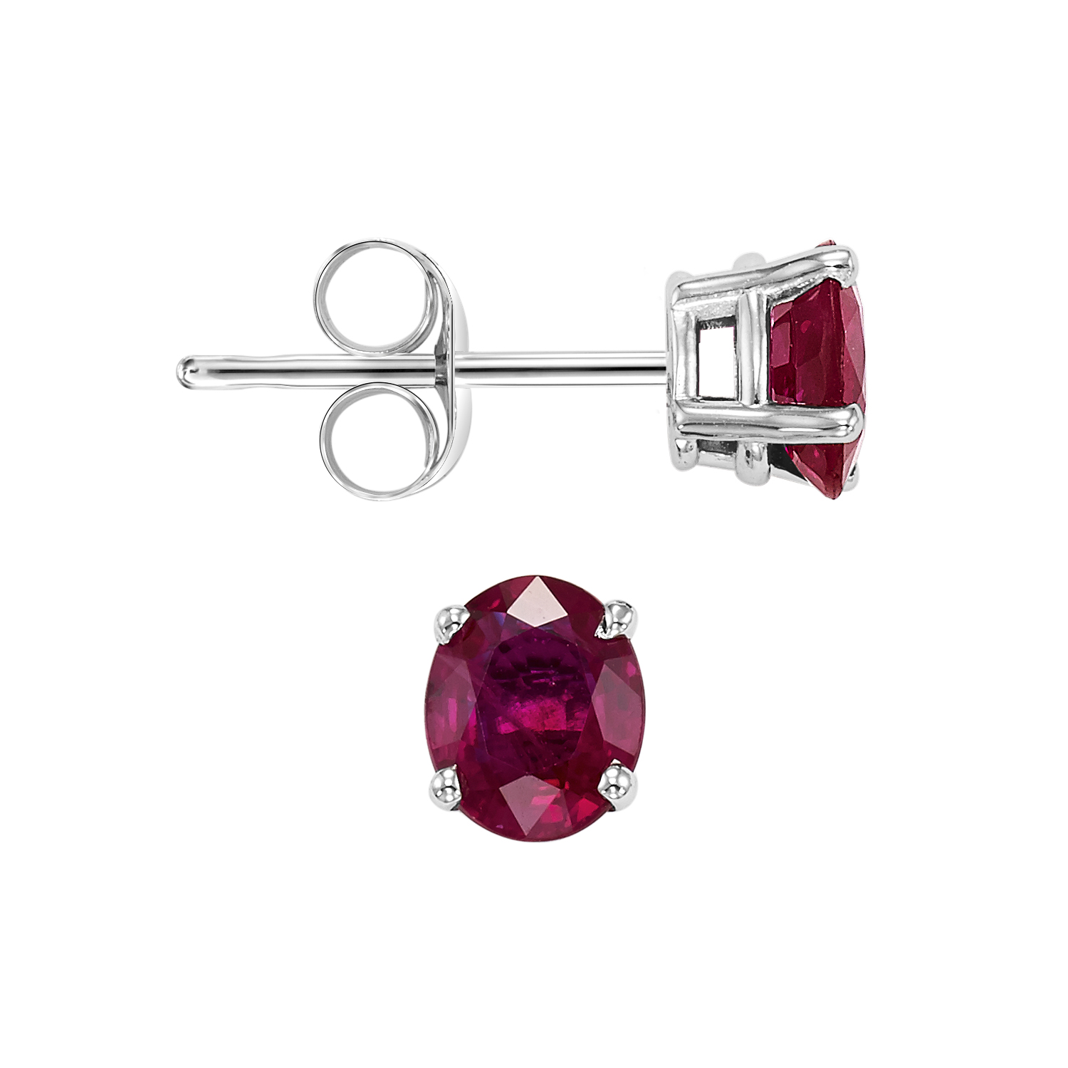 14K WG 1 ct. tw. Oval Cut Ruby Four Prong Solitaire Stud Earring