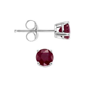 14K WG 1 ct. tw. Ruby Four Prong Solitaire Stud Earring
