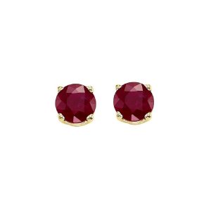 14K YG 1 ct. tw. Ruby Four Prong Solitaire Stud Earring