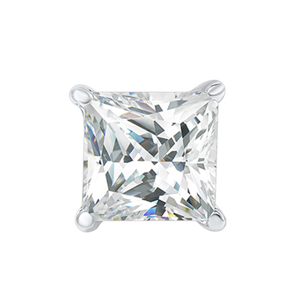 14K WG 1 ct. tw. Princess Cut Solitaire Diamond Single Stud Men's Earring