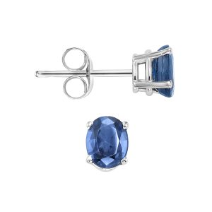 14K WG 7/8 ct. tw. Oval Cut Sapphire Four Prong Solitaire Stud Earring