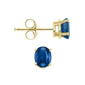 14K YG 7/8 ct. tw. Oval Cut Sapphire Four Prong Solitaire Stud Earring