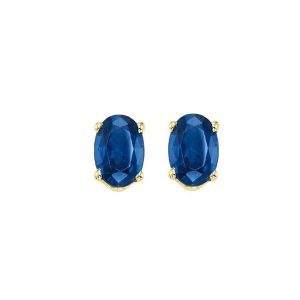 14K YG 1 ct. tw. Oval Cut Sapphire Four Prong Solitaire Stud Earring