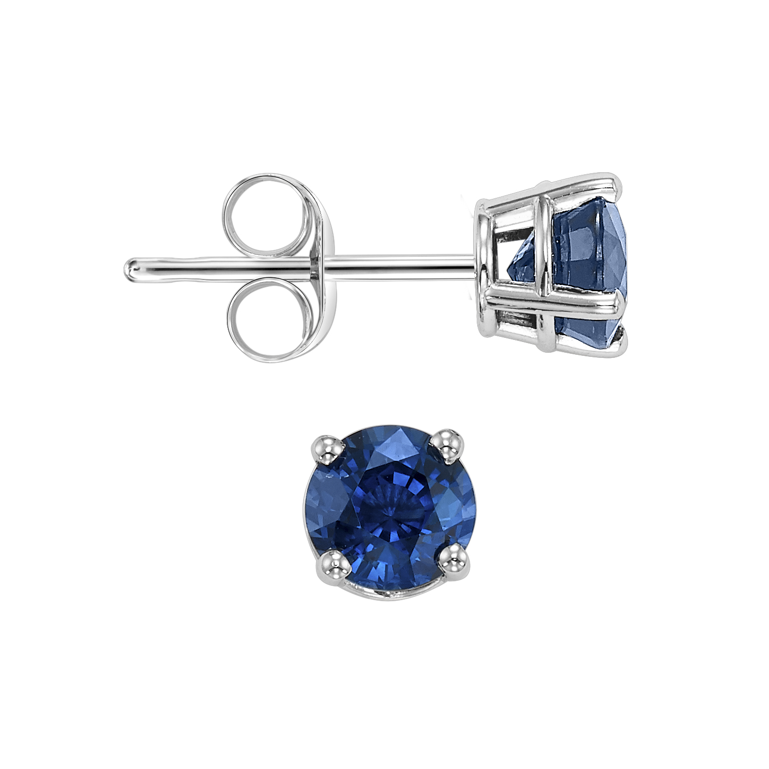 14K WG 7/8 ct. tw. Sapphire Four Prong Solitaire Stud Earring
