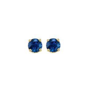 14K YG 7/8 ct. tw. Sapphire Four Prong Solitaire Stud Earring