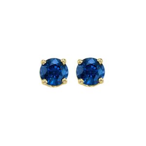 14K YG 1 ct. tw. Sapphire Four Prong Solitaire Stud Earring
