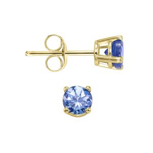 14K YG 1/2 ct. tw. Tanzanite Four Prong Solitaire Stud Earring