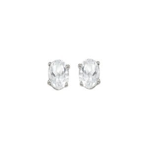 14K WG 1/2 ct. tw. Oval Cut White Topaz Four Prong Solitaire Stud Earring