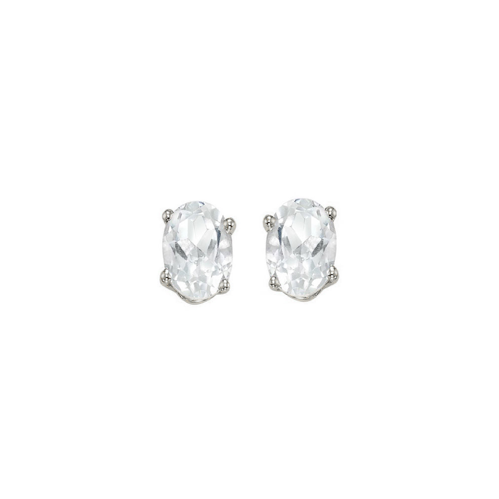 14K WG 1/2 ct. tw. Oval Cut White Topaz Four Prong Solitaire Stud Earring
